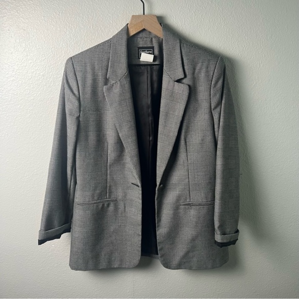 Vintage Gingham Oversized Blazer Straight Shape SZ 10